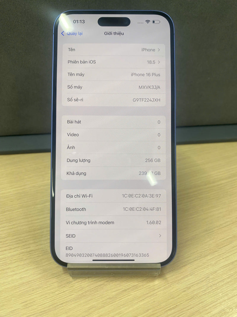 iPhone 16 Plus 256GB Xanh dương 99% pin 95% Quốc Tế Apple - HH4538