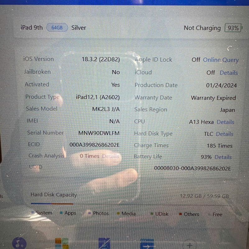 iPad Gen 9 10.2" 64GB Bạc Wifi 98% pin 93%