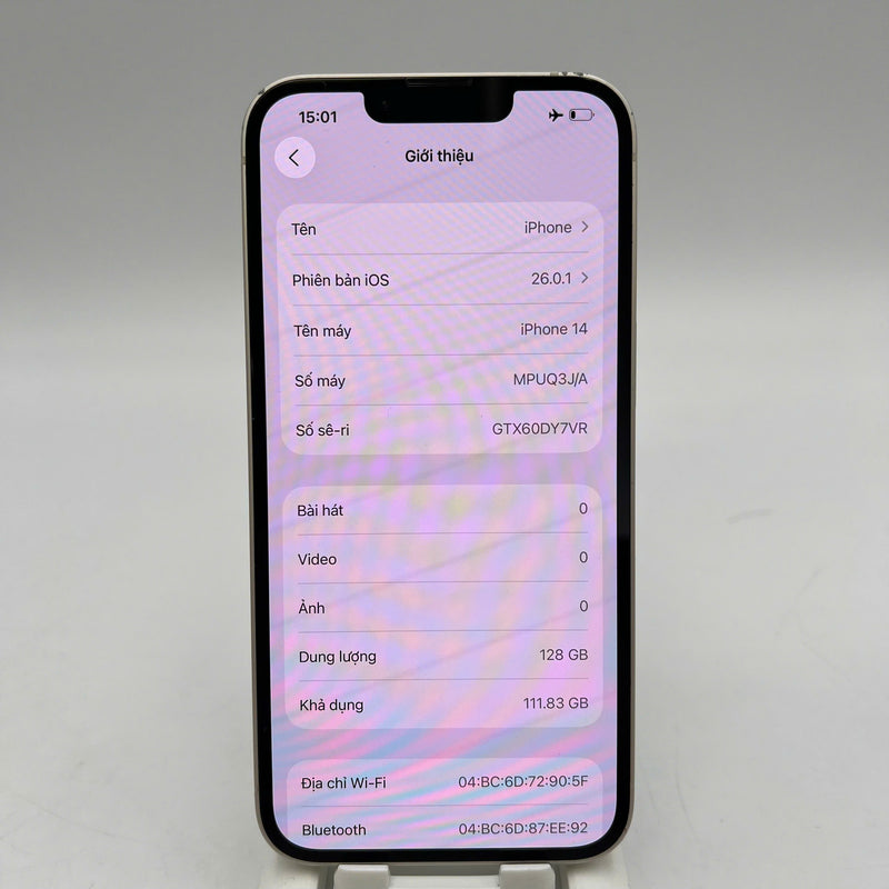 iPhone 14 128GB Trắng 98% pin 100% Quốc Tế Apple (Đã thay pin, sứt viền) - HH0133