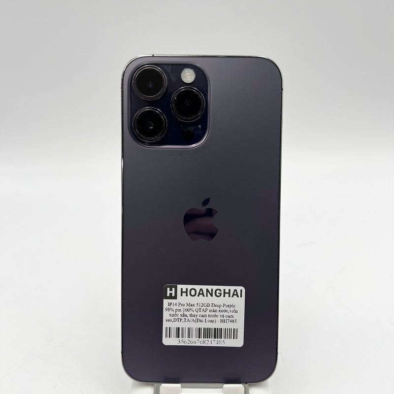 iPhone 14 Pro Max 512GB Tím 98% pin 100% Quốc tế Apple (Đã thay pin, màn xước, viền xước xấu, thay cam trước và cam sau, mã TA/A (Đài Loan)) - HH7485