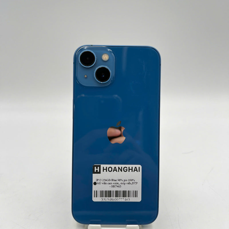 iPhone 13 256GB Xanh dương 98% pin 100% Máy đã trả hết tiền mạng dùng như Quốc tế Apple (Đã thay pin, viền cam xước, móp viền) - HH7463