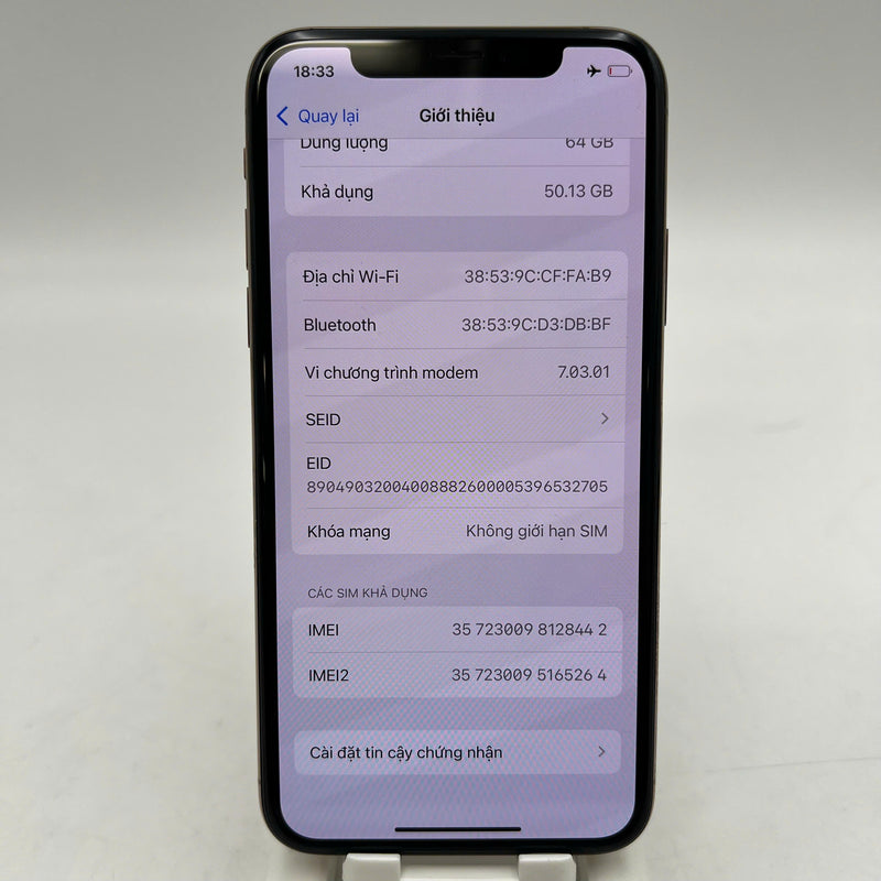 iPhone XS 64GB Vàng 98% pin 100% Máy đã trả hết tiền mạng dùng như Quốc tế Apple (Đã thay pin, đốm 1x) - HH8442