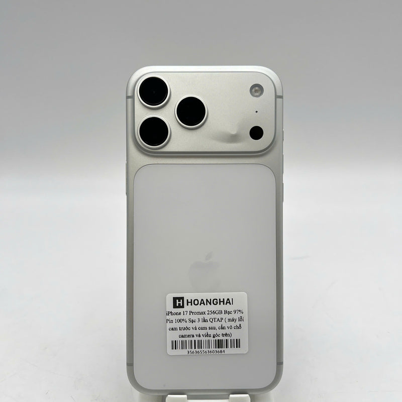 iPhone 17 Pro Max 256GB Bạc 97% pin 100% Quốc tế Apple (Sạc 3 lần, máy lỗi cam trước và cam sau, cấn vỏ chỗ camera và viền góc trên) - HH3684