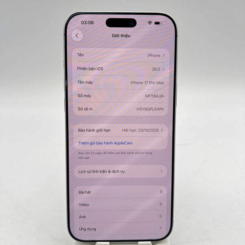 iPhone 17 Pro Max 256GB Bạc 97% pin 100% Quốc tế Apple (Sạc 3 lần, máy lỗi cam trước và cam sau, cấn vỏ chỗ camera và viền góc trên) - HH3684