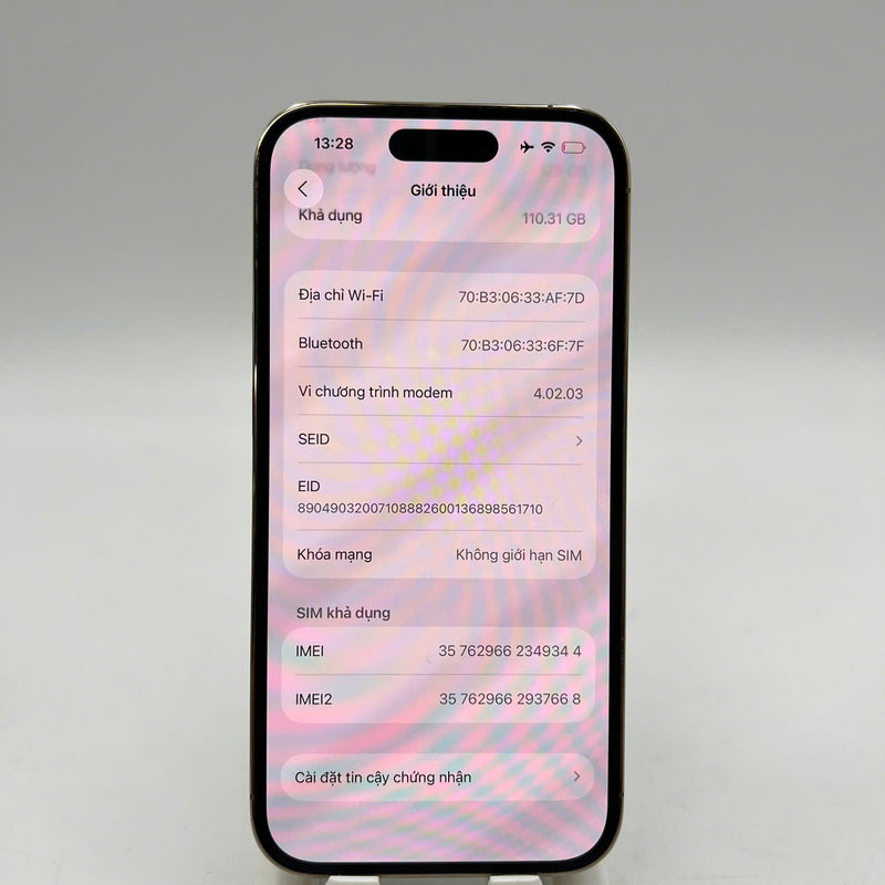 iPhone 14 Pro 128GB Vàng 98% pin 100% Quốc tế Apple (Đã thay pin, màn xước, đốm 0.5x/3x) - HH9344