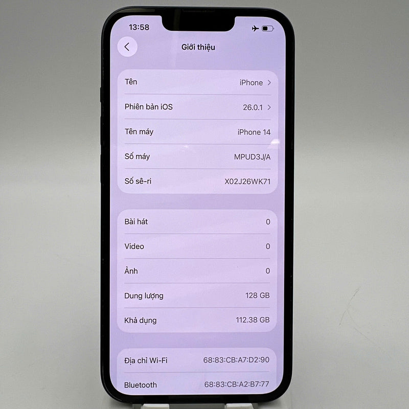 iPhone 14 128GB Đen 98% pin 100% Quốc tế từ SB (Không dùng sim SB - Đã thay pin, viền xước, viền cam xước) - HH6541