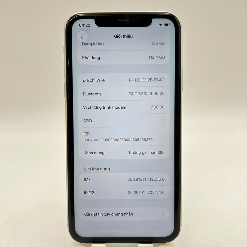 iPhone 11 128GB Trắng 98% pin 100% Máy đã trả hết tiền mạng dùng như Quốc tế Apple (Đã thay pin, đốm 1x, móp viền) - HH6560