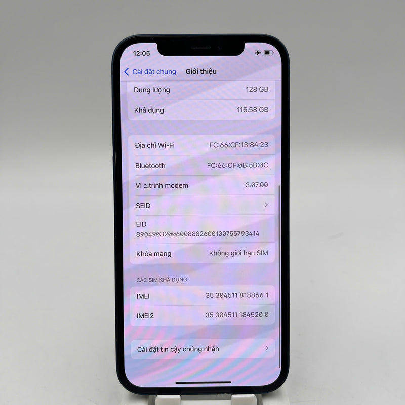 iPhone 12 128GB Xanh dương 98% pin 100% Máy đã trả hết tiền mạng dùng như Quốc tế Apple (Đã thay pin, viền xước) - HH8661