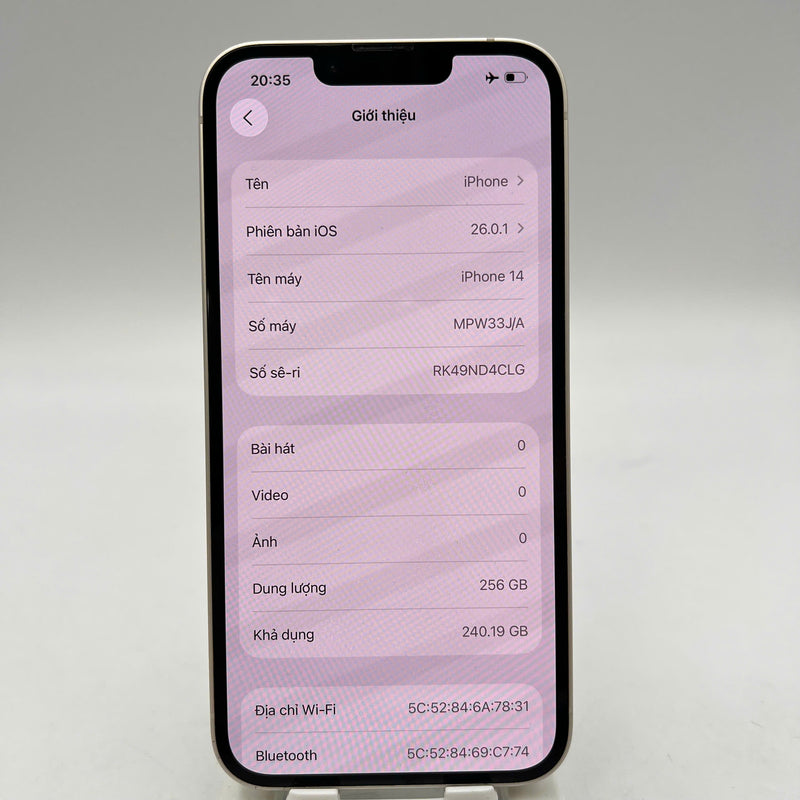iPhone 14 256GB Trắng 98% pin 100% Quốc tế từ DCM (Không dùng sim DCM - Đã thay pin, màn xước, xước viền) - HH8852
