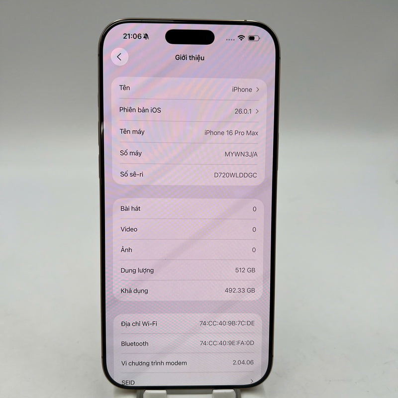 iPhone 16 Pro Max 512GB Vàng Sa Mạc 98% pin 100% Quốc tế Apple (sạc 12 lần, xước màn nhẹ) - HH1397