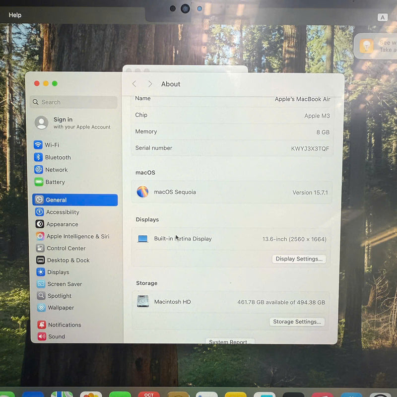 Macbook Air 2024 13.6in Trắng Apple M3/ RAM 8GB/ SSD 512GB 99% pin 100% sạc 11 lần BPTN