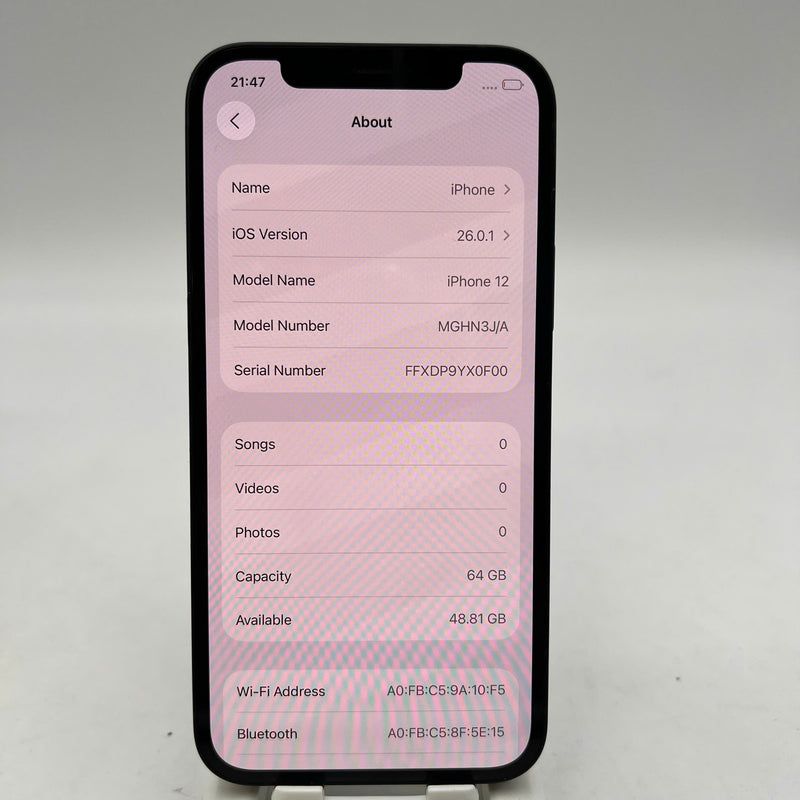 iPhone 12 64GB Đen 98% pin 100% Máy đã trả hết tiền mạng dùng như Quốc tế Apple (Đã thay pin) - HH1212