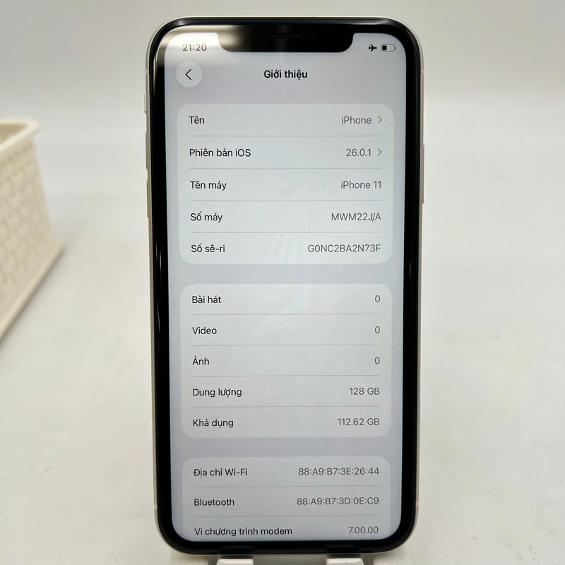iPhone 11 128GB Trắng 98% pin 100% Máy đã trả hết tiền mạng dùng như Quốc tế Apple (Đã thay pin, đốm 1x, xước viền) - HH7441