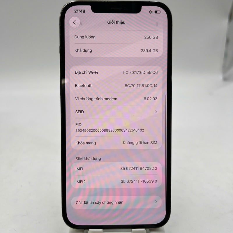 iPhone 12 Pro Max 256GB Đen 98% pin 100% Máy đã trả hết tiền mạng dùng như Quốc tế Apple (Đã thay pin, ám mặt lưng, viền xước, đốm 2.5x) - HH0322