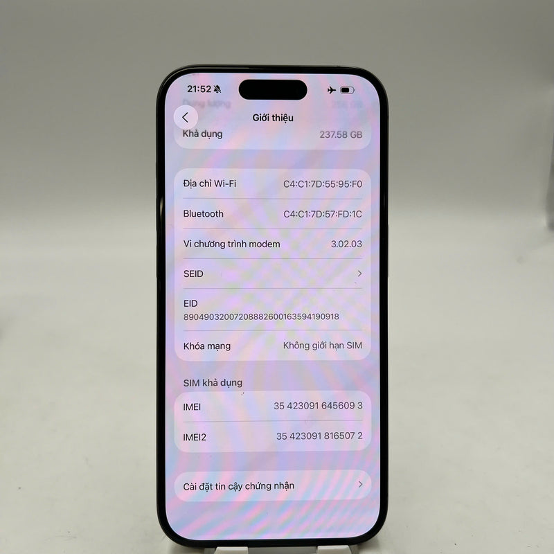 iPhone 15 Pro 256GB Đen 98% pin 100% Quốc tế từ AU (Không dùng sim AU - Đã thay pin, đốm 0.5x) - HH6093