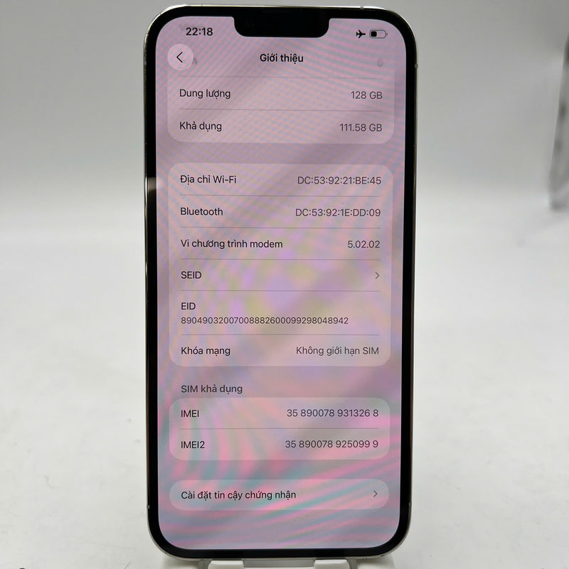 iPhone 13 Pro Max 128GB Trắng 98% pin 100% Quốc tế từ DCM (Không dùng sim DCM - Đã thay pin, xước viền, viền cam xước, đốm 1x) - HH3268