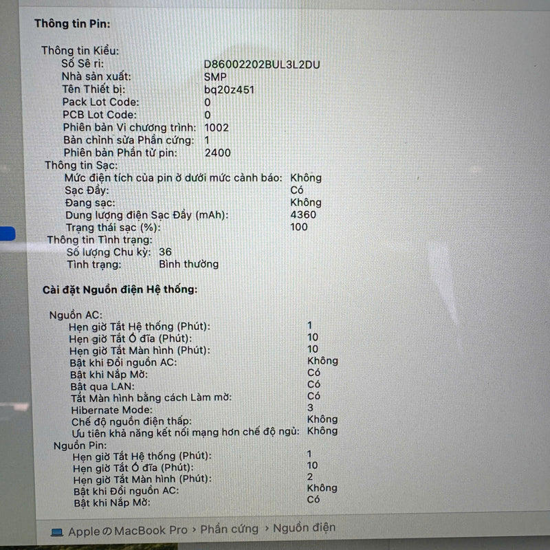 Macbook Pro 2019 13.3in Xám Intel Core i5/ RAM 8GB/ SSD 256GB 98% sạc 35 lần BPTN