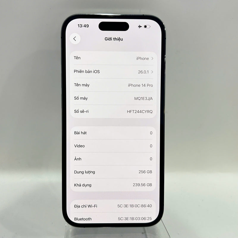 iPhone 14 Pro 256GB Tím 98% pin 100% Quốc Tế Apple (màn xước,viền xước, đốm 0,5x/3x,ĐTP) - HH5001