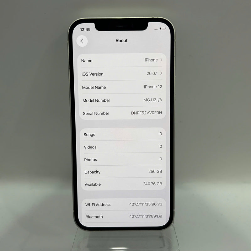 iPhone 12 256GB Trắng 98% pin 100% Máy đã trả hết tiền mạng dùng như Quốc tế Apple (Đã thay pin, móp viền) - HH3306
