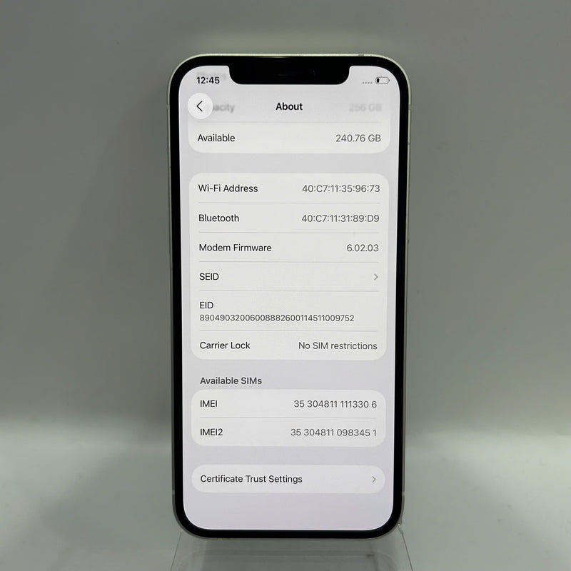 iPhone 12 256GB Trắng 98% pin 100% Máy đã trả hết tiền mạng dùng như Quốc tế Apple (Đã thay pin, móp viền) - HH3306