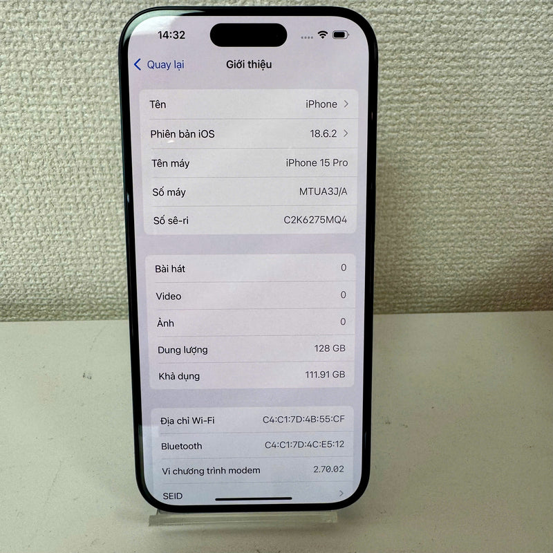 iPhone 15 Pro 128GB Xanh Dương 98% pin 88% Máy đã trả hết tiền mạng dùng như Quốc tế Apple (Xước dăm màn) - HH1047