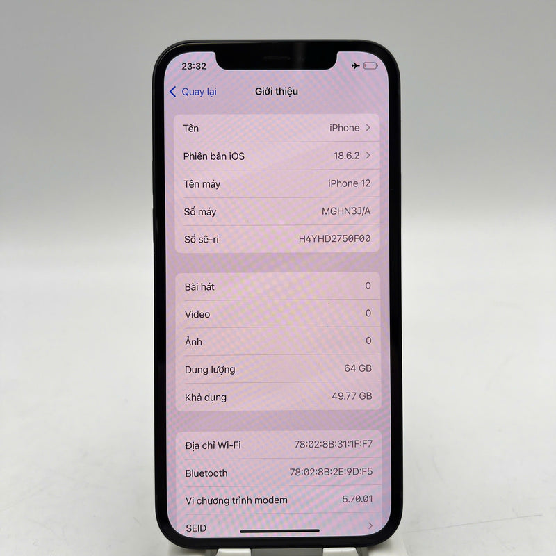 iPhone 12 64GB Đen 98% pin 96% Máy đã trả hết tiền mạng dùng như Quốc tế Apple (ám viền) - HH3592