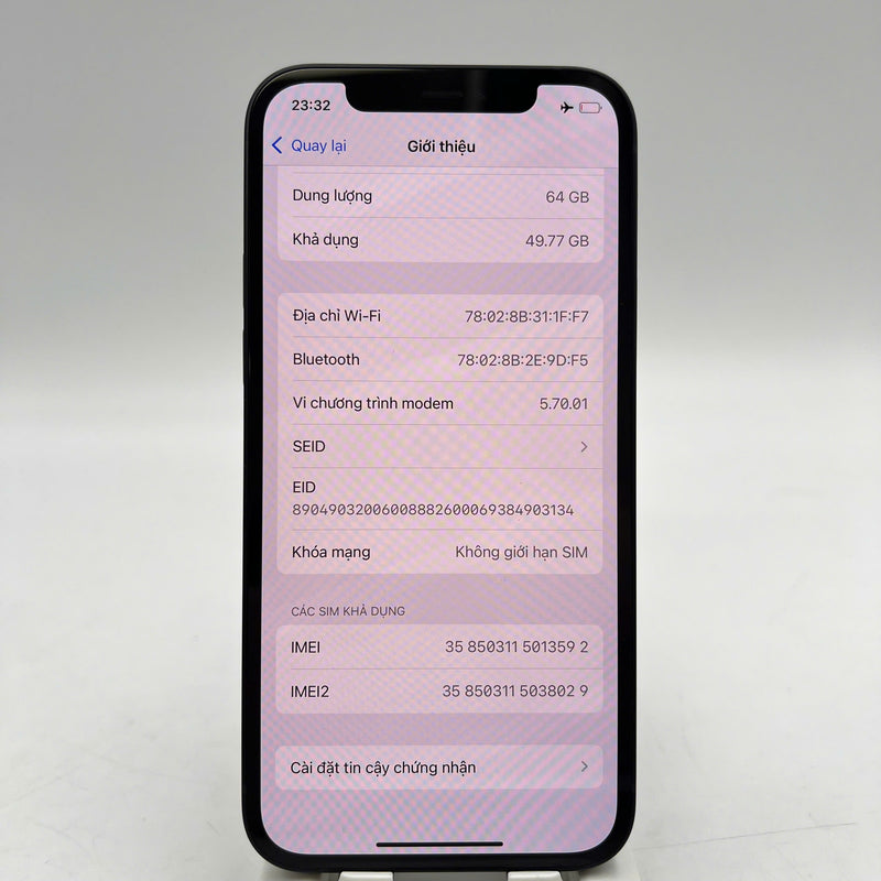 iPhone 12 64GB Đen 98% pin 96% Máy đã trả hết tiền mạng dùng như Quốc tế Apple (ám viền) - HH3592