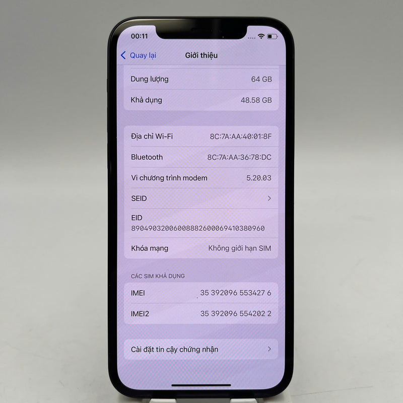 iPhone 12 64GB Đen 98% pin 98% Máy đã trả hết tiền mạng dùng như Quốc tế Apple - HH4276