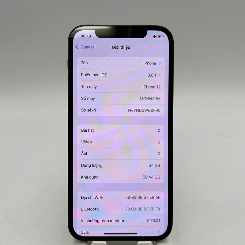 iPhone 12 64GB Đen 98% pin 88% Máy đã trả hết tiền mạng dùng như Quốc tế Apple - HH8076
