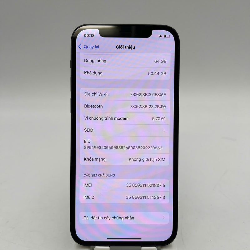 iPhone 12 64GB Đen 98% pin 88% Máy đã trả hết tiền mạng dùng như Quốc tế Apple - HH8076