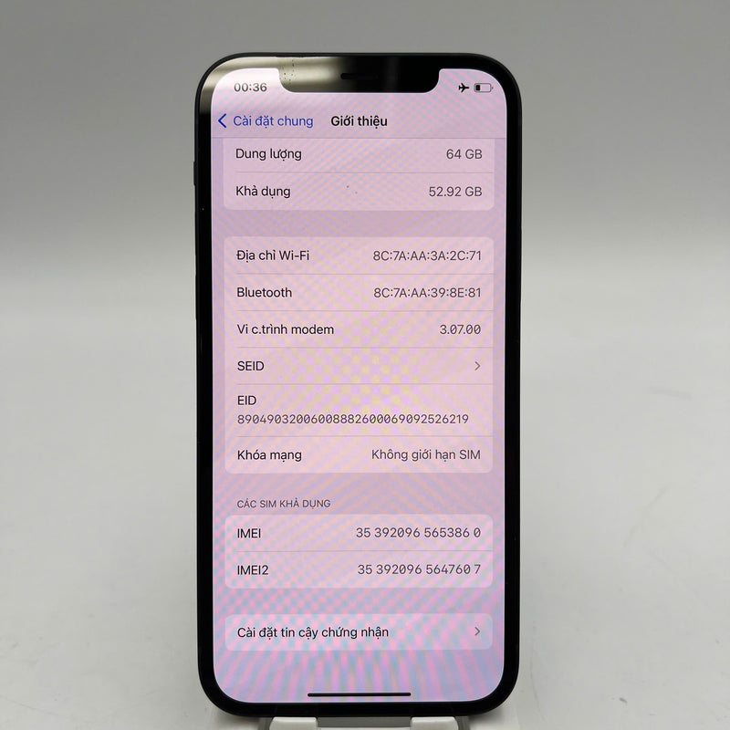 iPhone 12 64GB Đen 98% pin 98% Máy đã trả hết tiền mạng dùng như Quốc tế Apple - HH3860