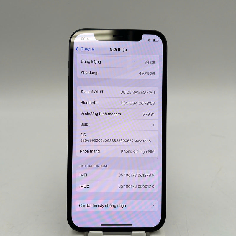 iPhone 12 64GB Đen 98% pin 85% Máy đã trả hết tiền mạng dùng như Quốc tế Apple - HH2799