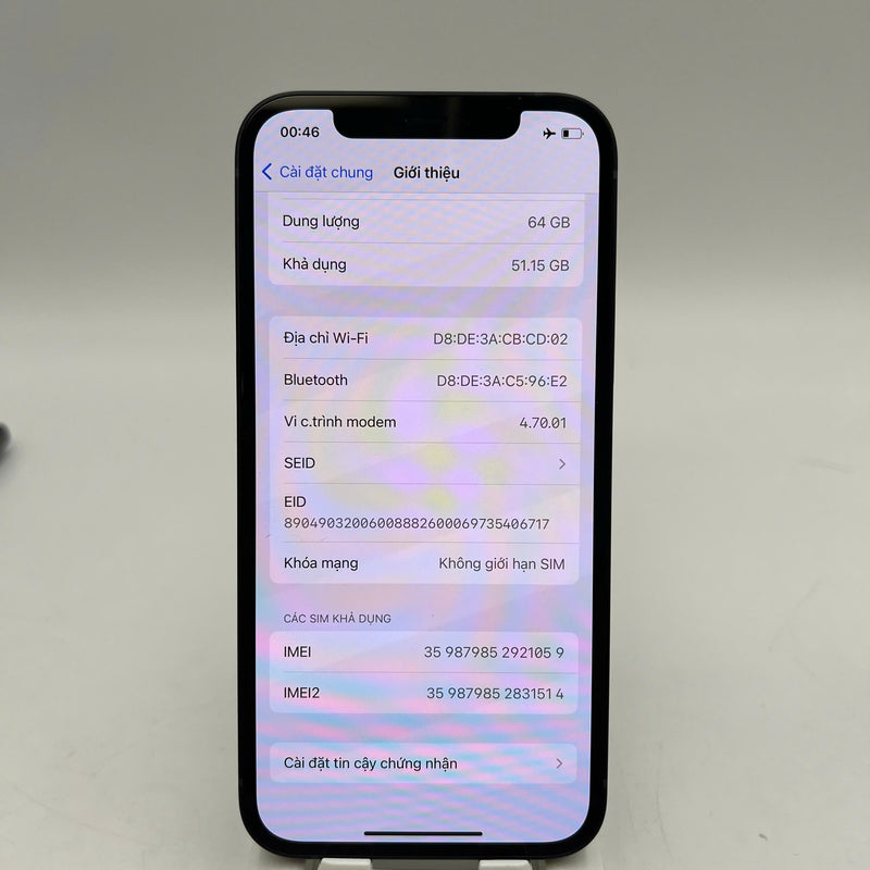 iPhone 12 64GB Đen 98% pin 87% Máy đã trả hết tiền mạng dùng như Quốc tế Apple - HH1059