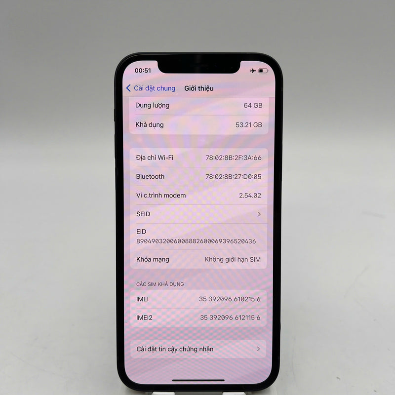 iPhone 12 64GB Đen 98% pin 90% Máy đã trả hết tiền mạng dùng như Quốc tế Apple - HH2156