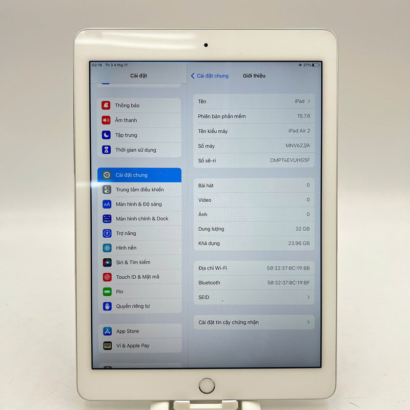 Ipad Air 2 9.7" 32GB Silver Wifi 98% pin từ 95% (Xước viền)