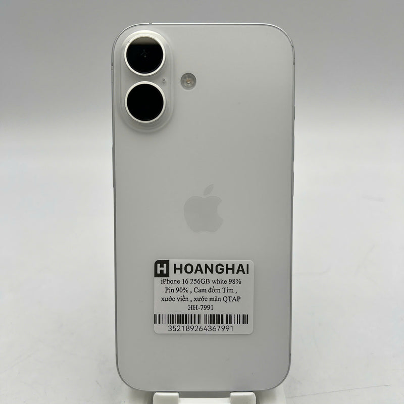 iPhone 16 256GB Trắng 98% pin 90% Quốc tế Apple (cam đốm tím, xước viền, xước màn) - HH7991
