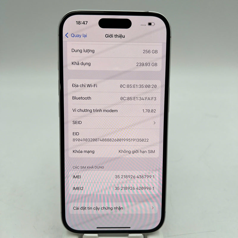 iPhone 16 256GB Trắng 98% pin 90% Quốc tế Apple (cam đốm tím, xước viền, xước màn) - HH7991
