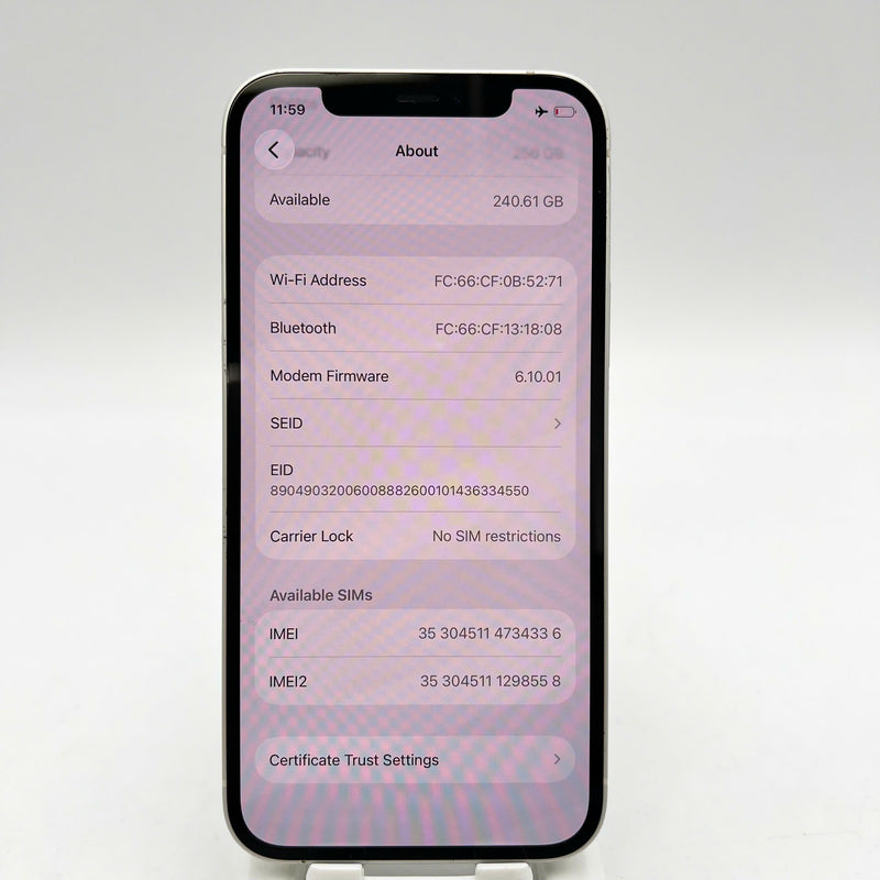 iPhone 12 256GB အဖြူရောင် 98% ဘက္ထရီ 100% စက်ပစ္စည်းသည် ကွန်ရက်အခကြေးငွေအားလုံးကို ပေးဆောင်ပြီး Apple International (ဘက်ထရီကို အစားထိုးထားသည်) - HH4336 