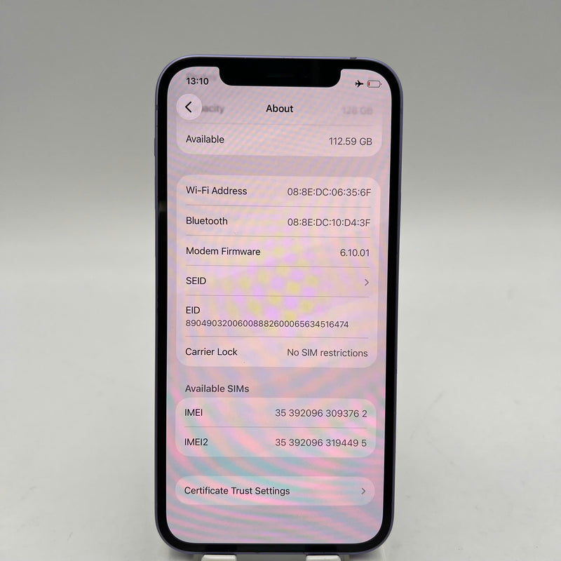 iPhone 12 128GB Tím 98% pin 100% Máy đã trả hết tiền mạng dùng như Quốc tế Apple (Đã thay pin) - HH3762