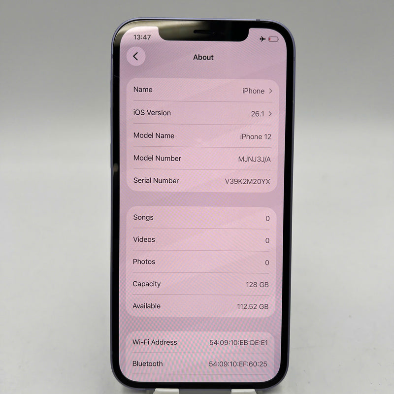 iPhone 12 128GB Tím 98% pin 100% Máy đã trả hết tiền mạng dùng như Quốc tế Apple (móp viền,xước viền,ĐTP) - HH7308
