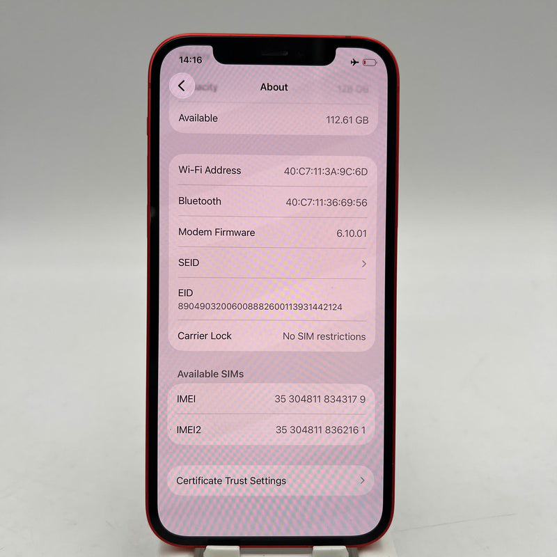 iPhone 12 128GB Đỏ 98% pin 100% Máy đã trả hết tiền mạng dùng như Quốc tế Apple (Đã thay pin) - HH3179
