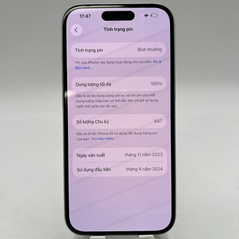 iPhone 15 256GB Xanh Dương 98% pin 100% Quốc tế từ SB (Không dùng sim SB - Đã thay pin, xước viền, viền cam xước) - HH5592
