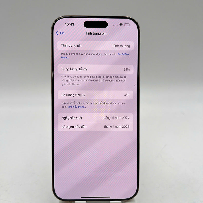 iPhone 16 Pro Max 512GB Vàng Sa Mạc 98% pin 91% Quốc tế Apple (viền ám) - HH0764