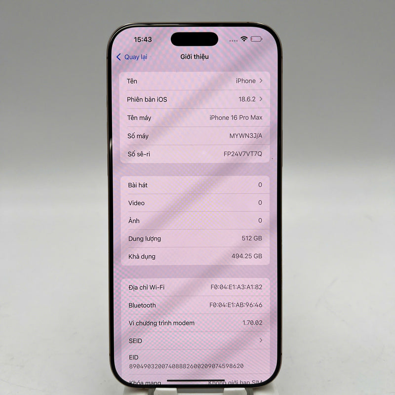 iPhone 16 Pro Max 512GB Vàng Sa Mạc 98% pin 91% Quốc tế Apple (viền ám) - HH0764