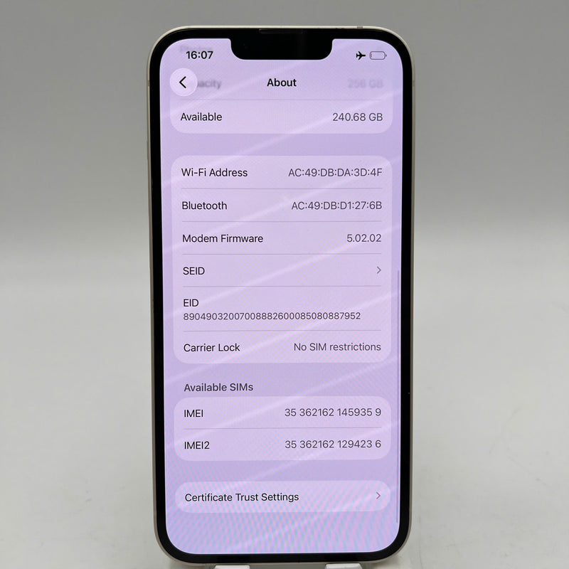iPhone 13 256GB Trắng 98% pin 100% Quốc tế từ SB (Không dùng sim SB - Đã thay pin, màn xước, viền xước) - HH9359