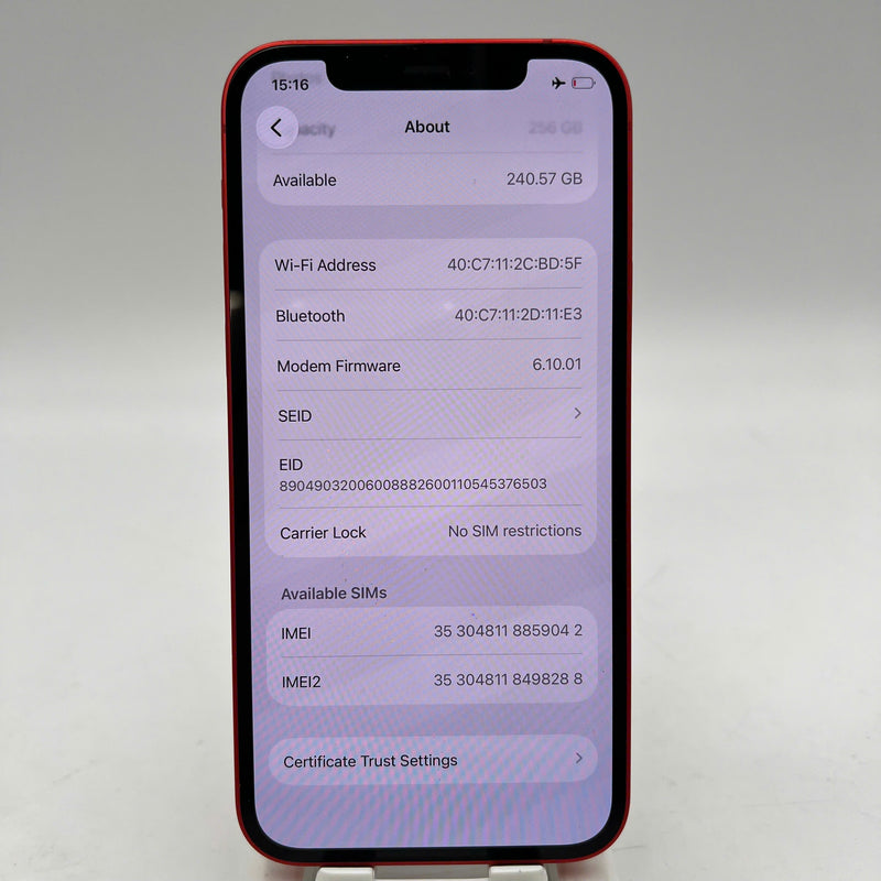 iPhone 12 256GB Đỏ 98% pin 100% Quốc tế Apple (Đã thay pin, màn xước, xước sơn viền) - HH9042