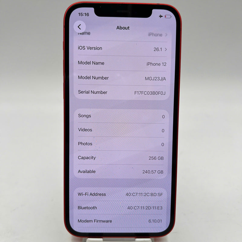 iPhone 12 256GB Đỏ 98% pin 100% Quốc tế Apple (Đã thay pin, màn xước, xước sơn viền) - HH9042