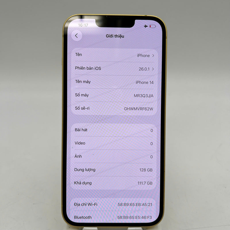 iPhone 14 128GB Vàng 98% pin 100% Quốc tế Apple (Đã thay pin, móp viền) - HH7165