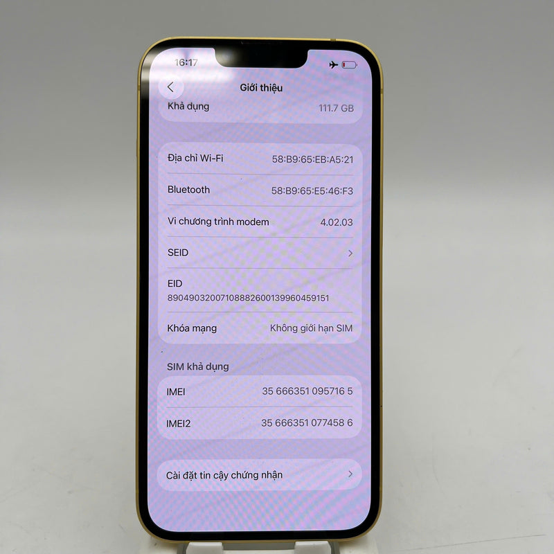 iPhone 14 128GB Vàng 98% pin 100% Quốc tế Apple (Đã thay pin, móp viền) - HH7165