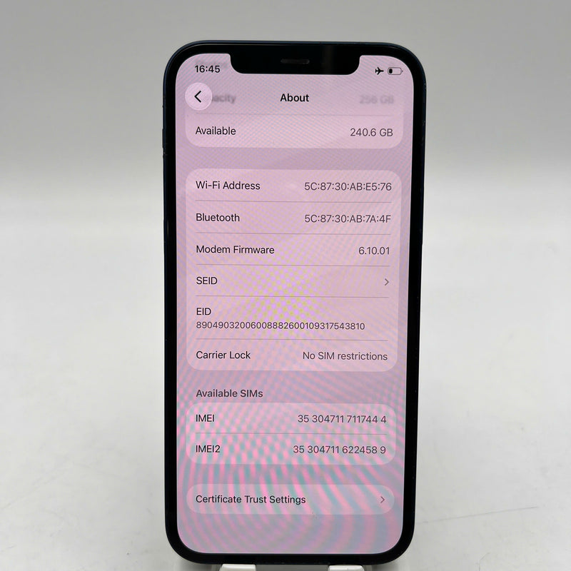 iPhone 12 256GB Xanh dương 98% pin 100% Máy đã trả hết tiền mạng dùng như Quốc tế Apple (Đã thay pin, viền xước, viền cam xước) - HH7444